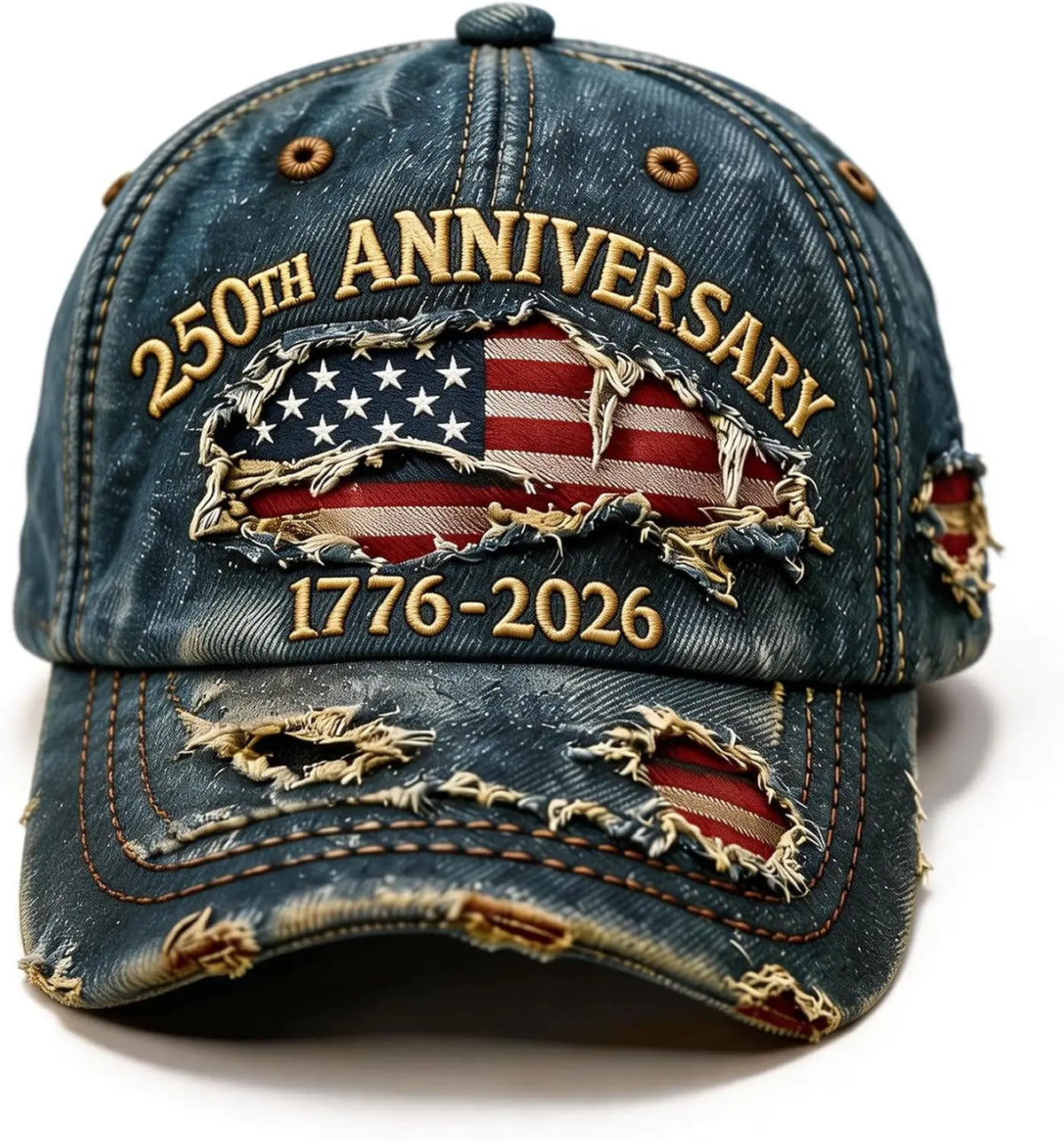 250 Anniversary USA Hat 1776-2026 Flag Vintage Washed Hat Distressed Denim Embroidered Baseball Cap for Men Women