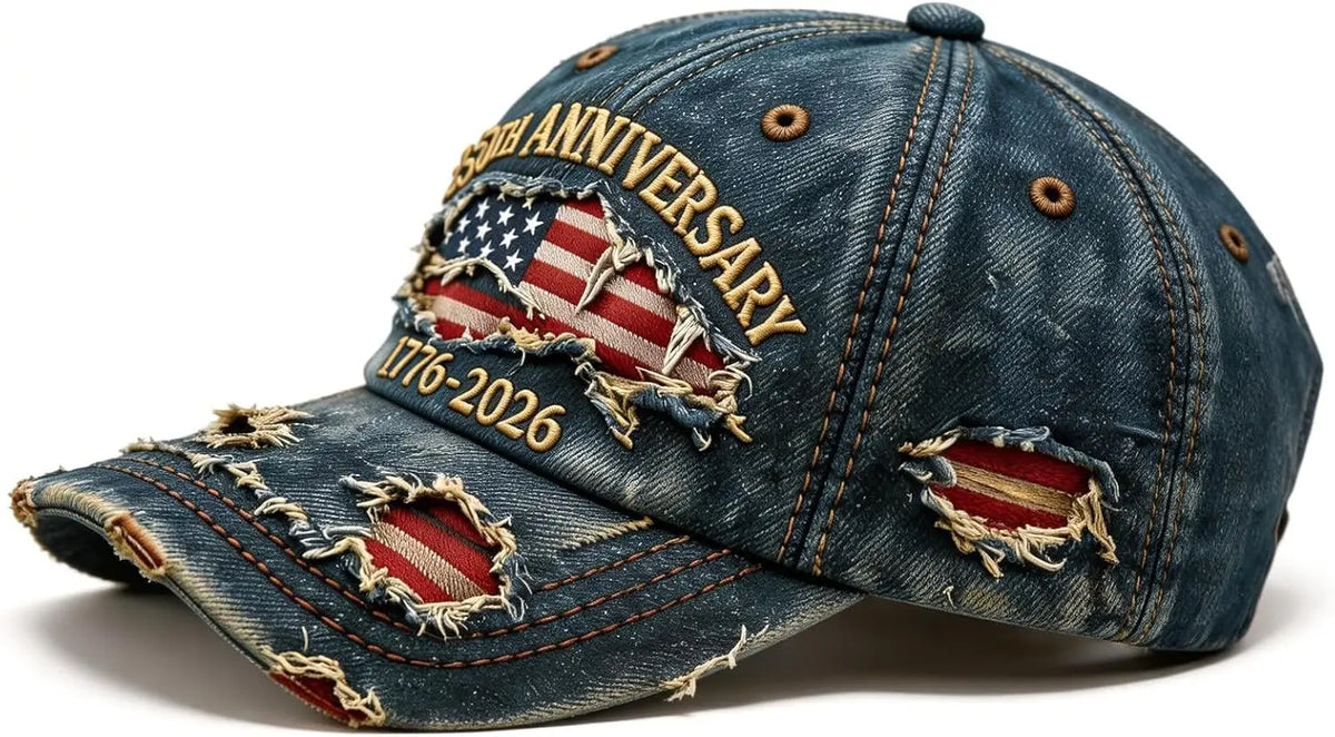 250 Anniversary USA Hat 1776-2026 Flag Vintage Washed Hat Distressed Denim Embroidered Baseball Cap for Men Women